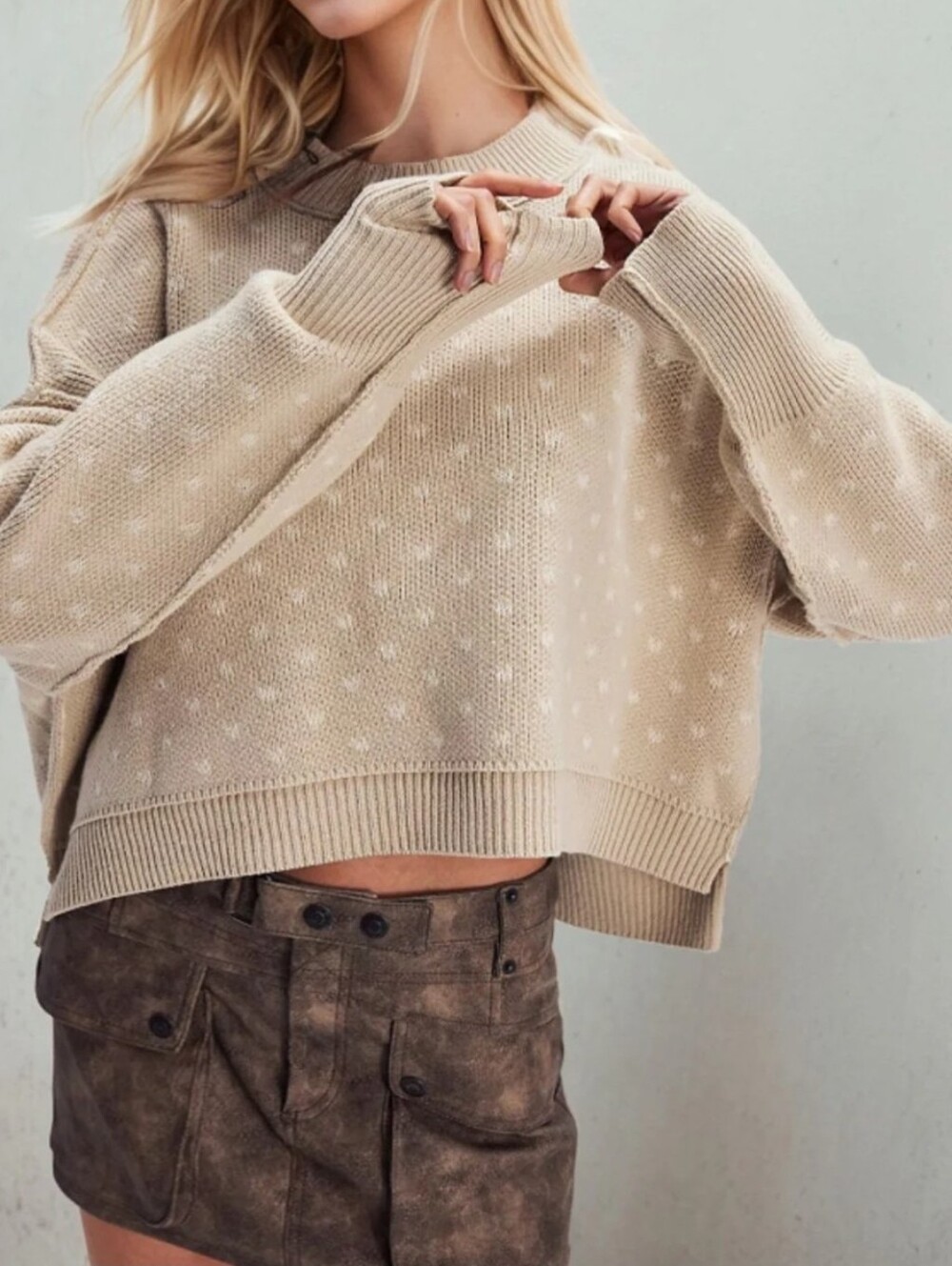 Free People Easy Street knit Crop Sweater Oatmeal Size Small NWT $98 ( Last One)